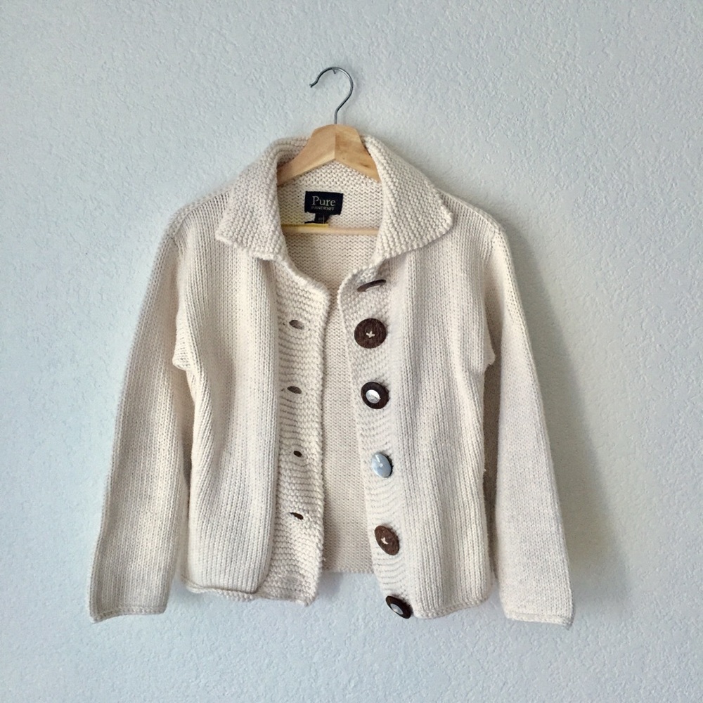 Pure Handknit 100% Cotton Ivory Cardigan Sweater